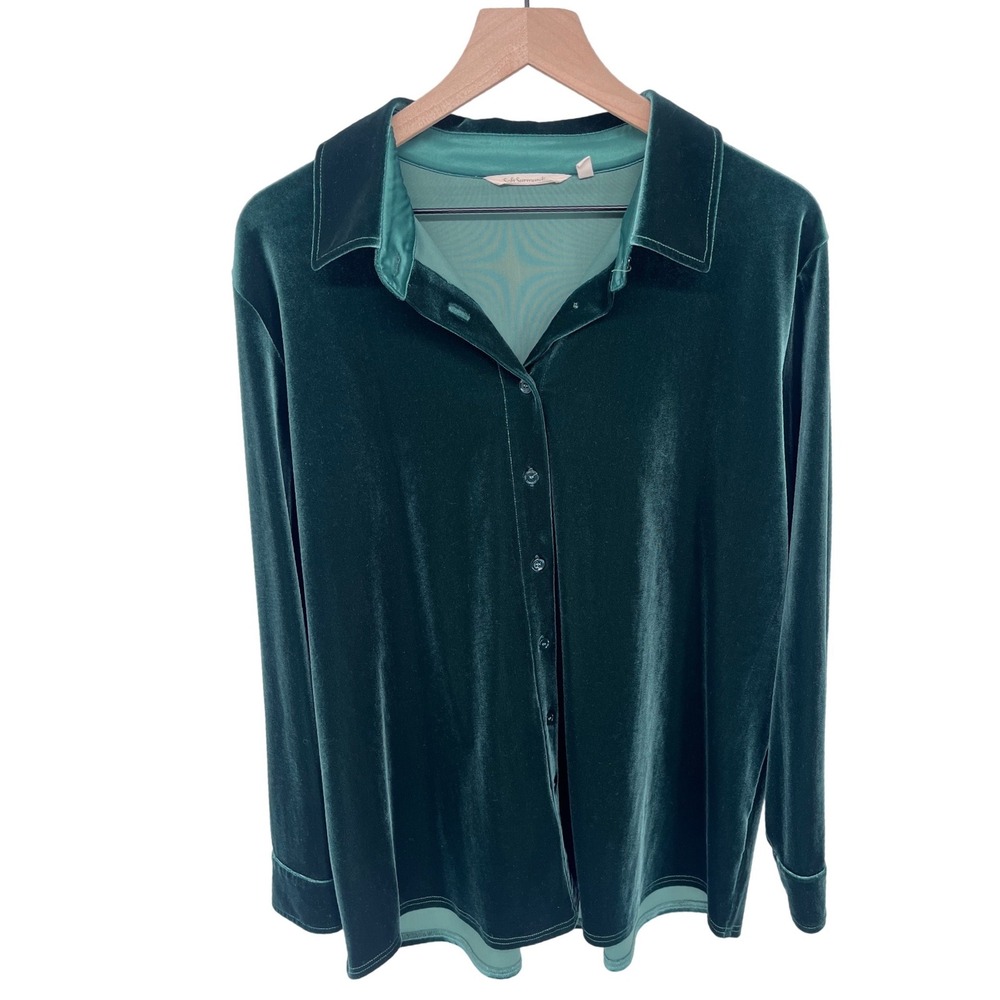 Soft Surroundings Velvet Boyfriend Tunic Womens XL Green Long Sleeve Stretch - Picture 1 of 8